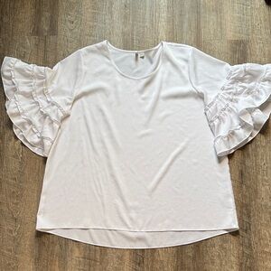 Cato White Layered Ruffle Sleeve Blouse